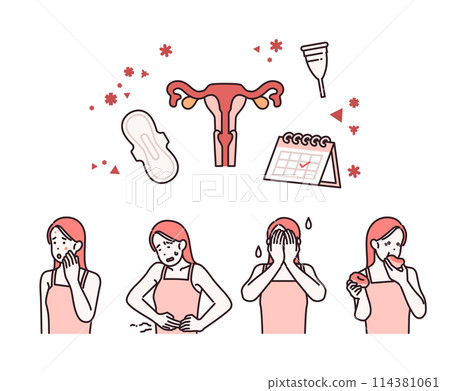 woman with Menstruation premenstrual syndrome illustration 114381061