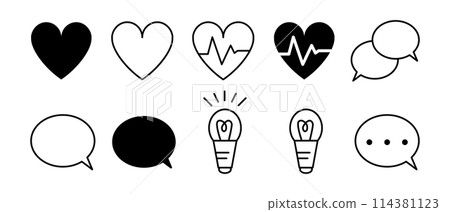 Heart speech bubble light bulb icon set 114381123