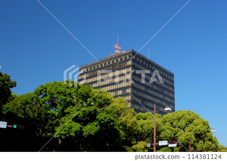 Kitakyushu City Hall with blue sky background 114381124