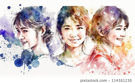 微笑的年輕女性：水彩畫 114381230