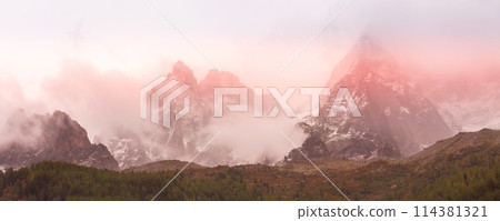 Colorful evening French Alps mountains, France 114381321