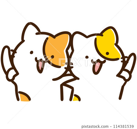 A deformed illustration of a cute cat character putting his arm around someone's shoulder 114381539
