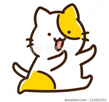 A deformed illustration of a cute cat character running to the right A deformed illustration of a cute cat character running to the right 114381541