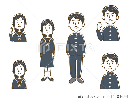 穿著校服的男女學生組(畫線) 穿著校服的男女學生組(畫線) 114381694