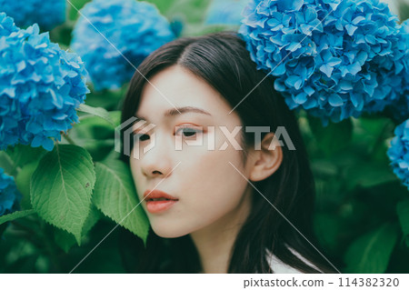 繡球花和年輕女子 114382320