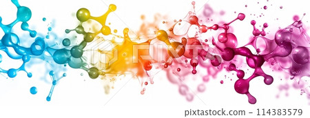 Colorful multicolored enzymes on a white background, enzymes to speed up a chemical reaction, banner 114383579