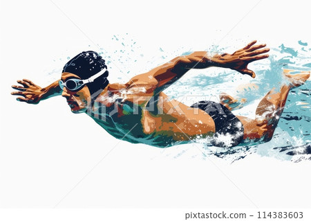 Illustration of an athlete male swimmer in the...-插圖素材 [114383603 ...