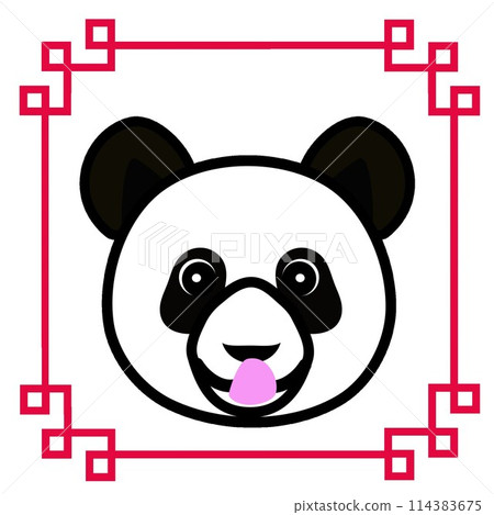 Illustration of a panda's face surrounded by a red Chinese style frame 114383675