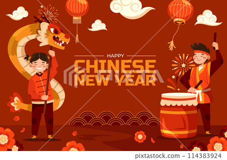 Flat Chinese new year background 114383924