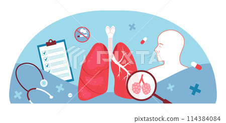 Hand drawn flat human body composition background with lungs and medical elements Hand drawn flat human body composition background with lungs and medical elements 114384084