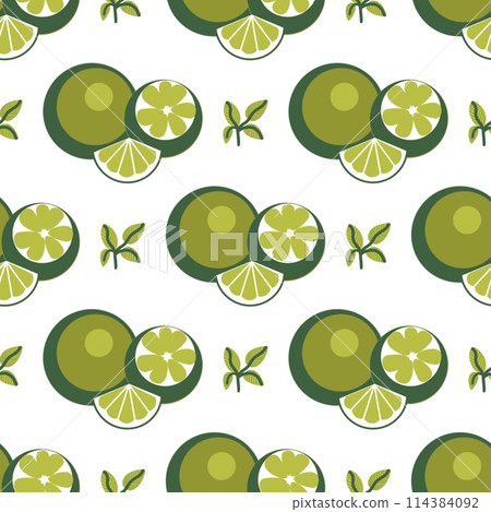 seamless pattern of limes whole and slices on a white background hand-drawn seamless pattern of limes whole and slices on a white background hand-drawn 114384092