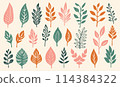 Set of abstract colorful tropical leaves. Vector design elements in flat style. Tropical palm leaves, jungle leaves, botanical vector illustration, collection isolated on white background. Set of abstract colorful tropical leaves. Vector design elements in flat style. Tropical palm leaves, jungle leaves, botanical vector illustration, collection isolated on white background. 114384322