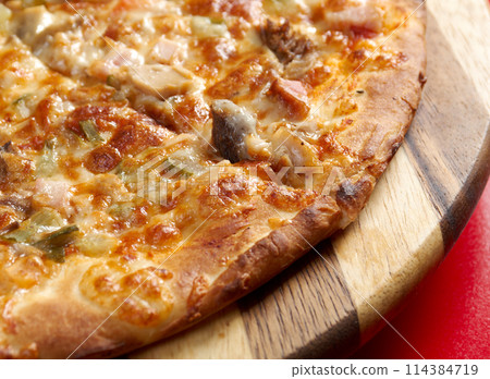 Pizza with beef and pork Pizza with beef and pork 114384719