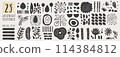 Set of trendy doodle abstract Drawn shapes on isolated white background. Spots drops curves lines and textures. Modern contemporary vector illustration unusual organic forms in matisse style by hand 114384812