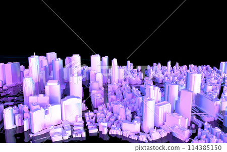 3D illustration of Shinjuku skyscraper district illuminated by fantastic lights 114385150