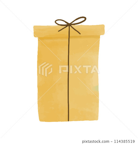 Watercolor vector illustration of a gift box in childish style. 114385519