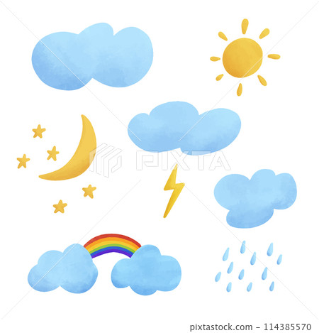 Weather set, hand drawn watercolor elements. Weather set, hand drawn watercolor elements. 114385570