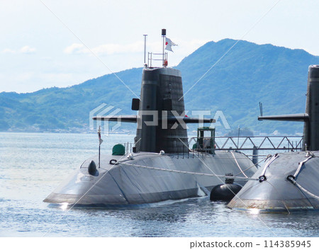 A Japanese Maritime Self-Defense Force submarine parked at the base 114385945