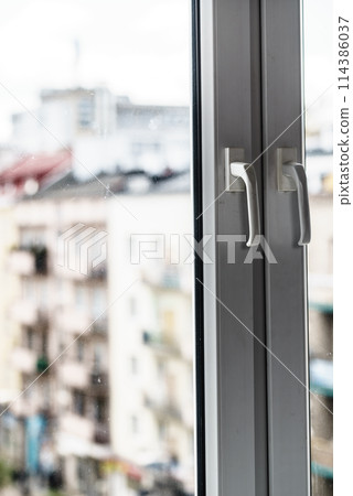 Dirty window plastic frame Dirty window plastic frame 114386037