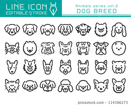 Line Icon Animal Series Vol.2 Dog Breeds Various Types of Dog Faces Line Icon Animal Series Vol.2 Dog Breeds Various Types of Dog Faces 114386273