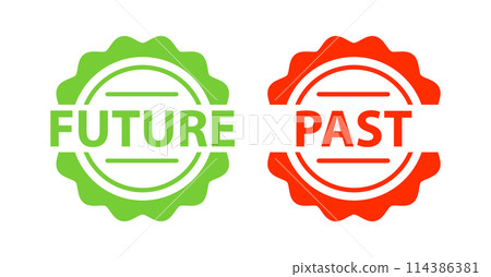 Past and future signs, label. Two green and red stickers Past and future signs, label. Two green and red stickers 114386381