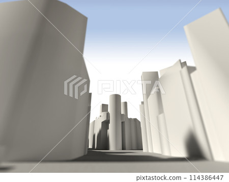 3DCG of aerial view of Shibuya, Tokyo's skyscraper district 114386447
