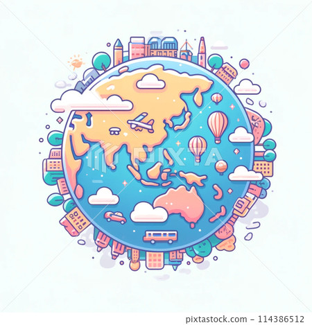 以地球為主題的柔和彩色插圖 114386512