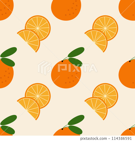 Summer seamless pattern with oranges. Design for fabric, textile, wallpaper, cover, web, packaging. 114386591