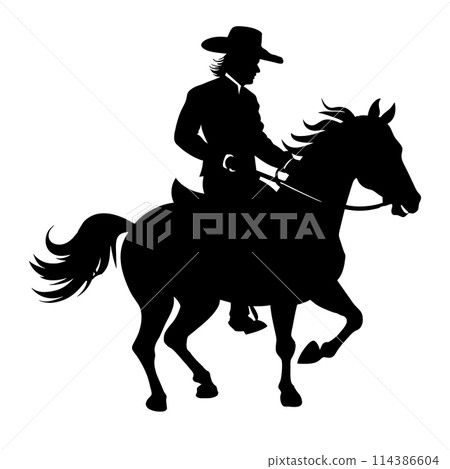 Cowboy on horse silhouette vector illustration isolated on white background. Cowboy on horse silhouette vector illustration isolated on white background. 114386604