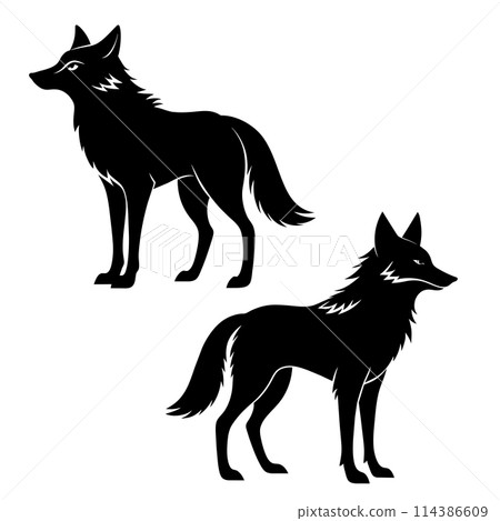 Vector silhouettes of a wolves. Isolated on a white background. 114386609