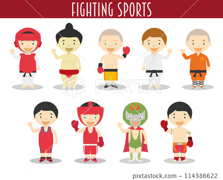 Vector Set of Fighting Sports in cartoon style Vector Set of Fighting Sports in cartoon style 114386622