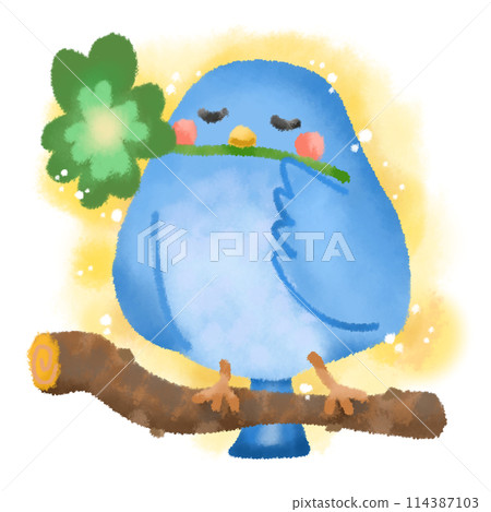 嘴裡叼著三葉草的藍色鳥 嘴裡叼著三葉草的藍色鳥 114387103