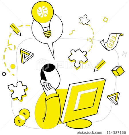 Creative solutions vector illustration. The creative solutions metaphor paints portrait business success and innovation Contemplation ignites spark brainstorming, giving birth to inventive ideas Creative solutions vector illustration. The creative solutions metaphor paints portrait business success and innovation Contemplation ignites spark brainstorming, giving birth to inventive ideas 114387166