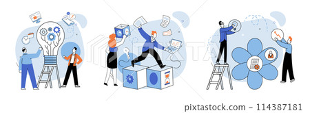 Team idea vector illustration. Successful partnerships flourish when teams collaborate, exchange ideas, and inspire one another Collaboration is vital for achieving success through innovative Team idea vector illustration. Successful partnerships flourish when teams collaborate, exchange ideas, and inspire one another Collaboration is vital for achieving success through innovative 114387181