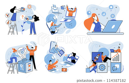 Team idea vector illustration. The team idea concept fosters culture collaborative thinking, creative exploration, and shared objectives Team spirit strengthens relationships, fosters mutual support Team idea vector illustration. The team idea concept fosters culture collaborative thinking, creative exploration, and shared objectives Team spirit strengthens relationships, fosters mutual support 114387182