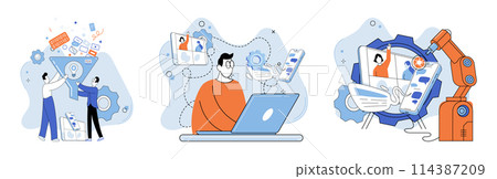 Online communication. Vector illustration. The success online partnerships relies on effective communication and shared goals Online communication fosters sense belonging and community in digital age 114387209