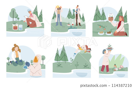 Nature science. Vector illustration. Studying natures processes and patterns contributes to advancement scientific knowledge Learning from natures wisdom guides us in developing sustainable Learning 114387210