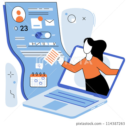 Personal profile. Vector illustration. Personal profiles enable individuals to present their professional identities to wider audience The personal profile metaphor compares profile to digital 114387263