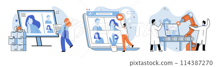 Online communication. Vector illustration. Reports shared via online platforms enable efficient dissemination information Online communication has transformed society by bridging geographical 114387270