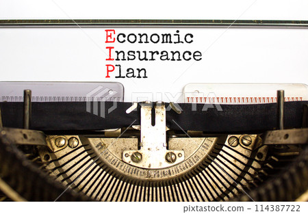 EIP economic insurance plan symbol. Concept words EIP economic insurance plan typed on beautiful retro typewriter. Beautiful white background. Business EIP economic insurance plan concept. Copy space. EIP economic insurance plan symbol. Concept words EIP economic insurance plan typed on beautiful retro typewriter. Beautiful white background. Business EIP economic insurance plan concept. Copy space. 114387722