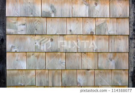 cedar shingle wall texture background traditional natural wood house 114388077
