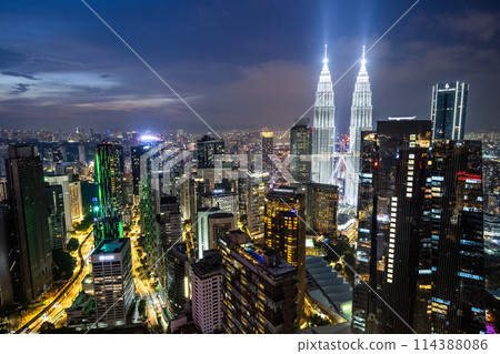 Malaysia, Kuala Lumpur night view, Petronas Twin Towers 114388086