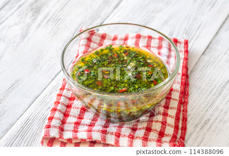 Bowl of Chimichurri sauce Bowl of Chimichurri sauce 114388096