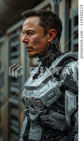 Portrait of a man. Half face in cyberspace. Artificial intelligence concept 114388214
