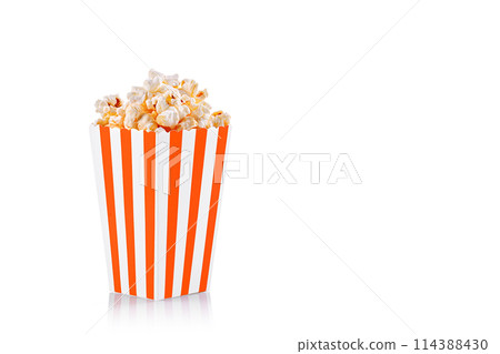 cardboard glass orange, brown with popcorn on a white transparent background 114388430