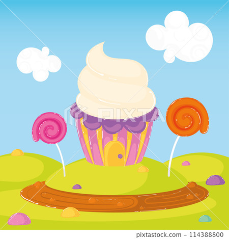 Colored candy land landscape Sweet place Vector Colored candy land landscape Sweet place Vector 114388800