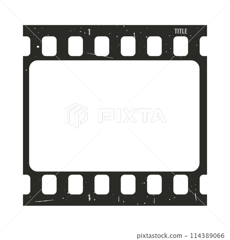 Vintage retro Movie film strip isolated on white background. Film strip frame template with grunge texture. Cinema and filmmaking concept. Vector illustration Vintage retro Movie film strip isolated on white background. Film strip frame template with grunge texture. Cinema and filmmaking concept. Vector illustration 114389066