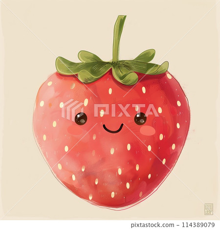 Watercolor illustration of a cute smiling strawberry on a white background. Watercolor illustration of a cute smiling strawberry on a white background. 114389079