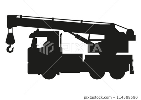 crane truck silhouette. Heavy machinery for construction and mining 114389580