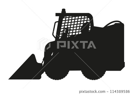 mini front loader silhouette. Heavy machinery for construction and mining 114389586